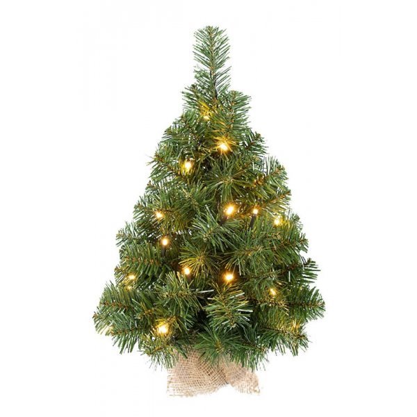 Χριστουγεννιάτικο Φωτιζόμενο Δέντρο Πράσινο με 20 LED σε Πουγκί Λινάτσα (45cm)